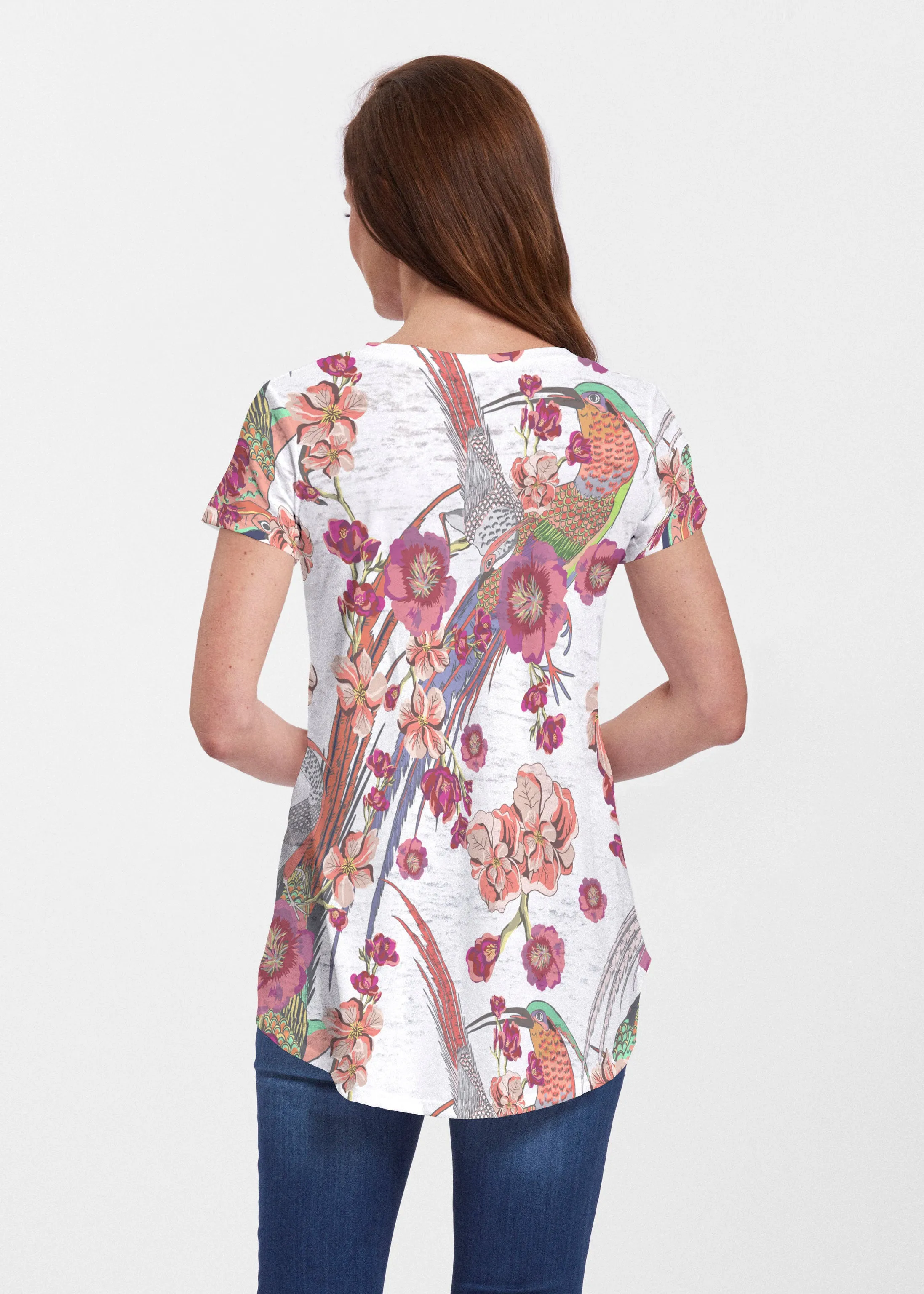 Mandarin Bird (7646) ~ Signature Short Sleeve Scoop Neck Flowy Tunic