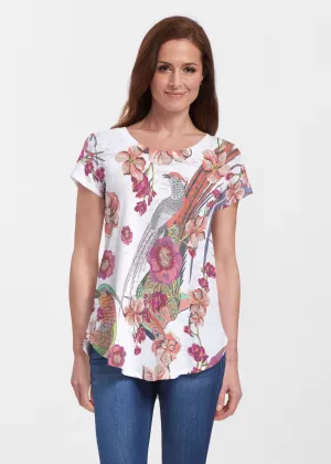 Mandarin Bird (7646) ~ Signature Short Sleeve Scoop Neck Flowy Tunic