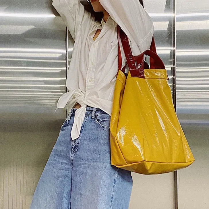 Marie Big Shine Patent Leather Nylon Tote - 5 Colors