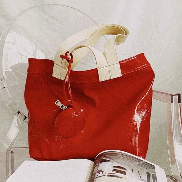 Marie Big Shine Patent Leather Nylon Tote - 5 Colors