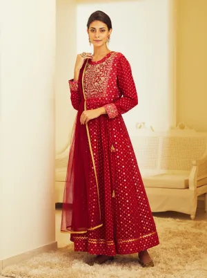 Maroon Embroidered Anarkali Set