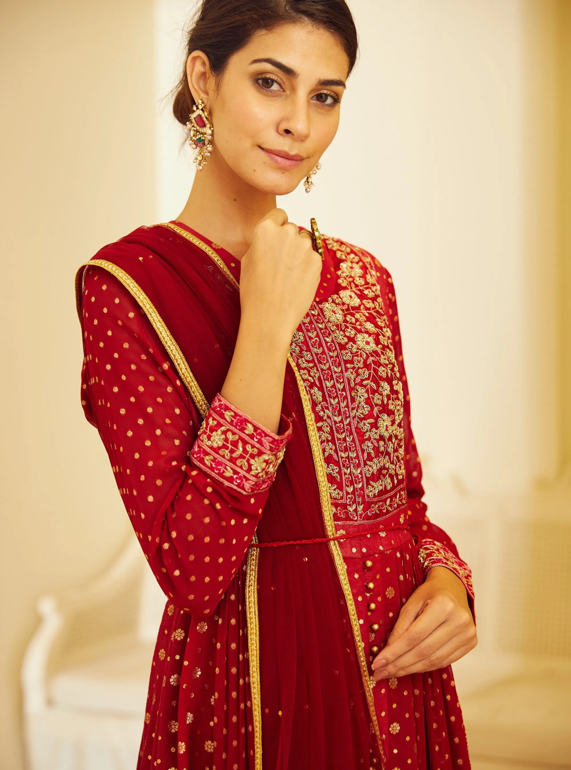 Maroon Embroidered Anarkali Set