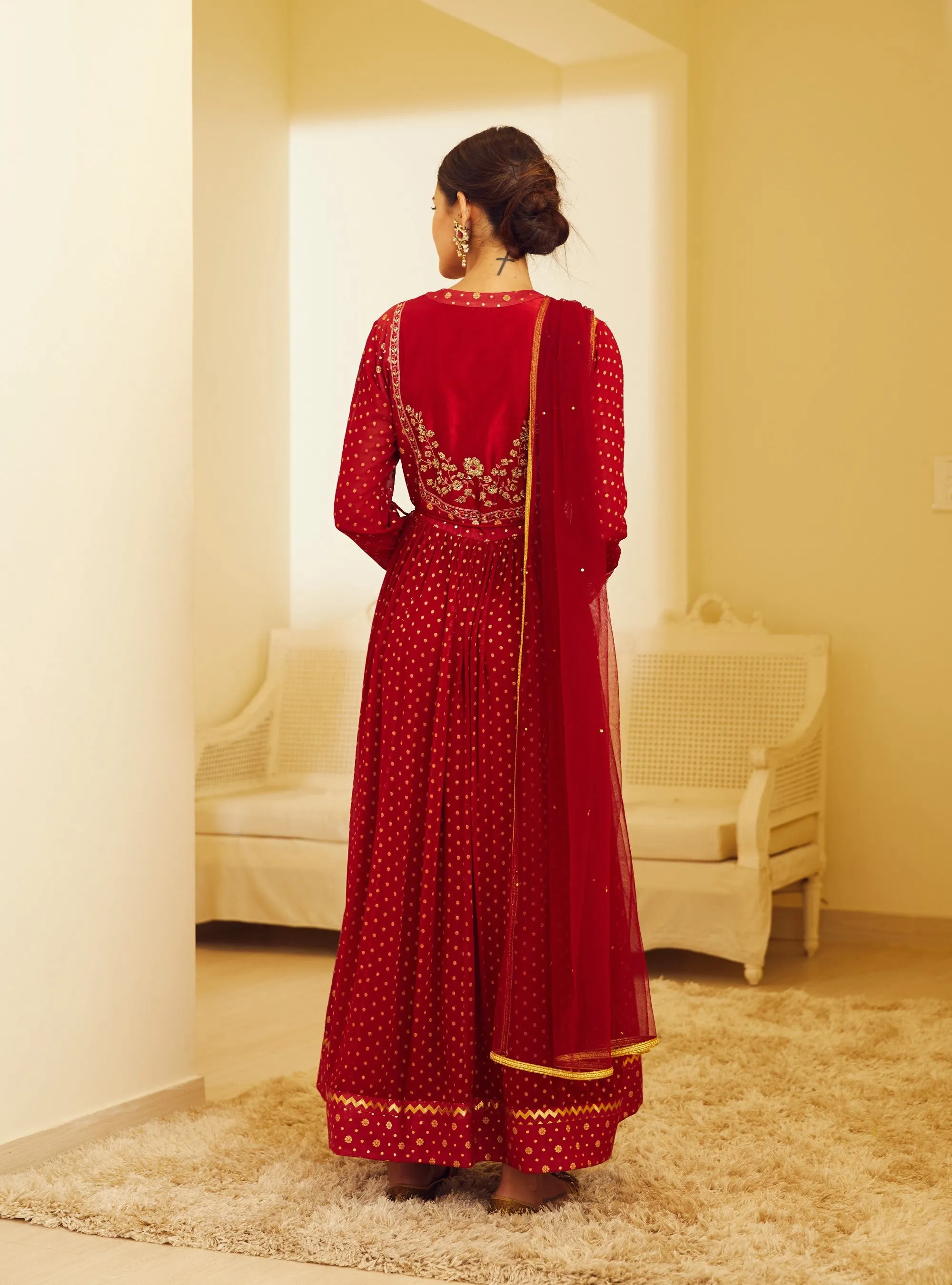 Maroon Embroidered Anarkali Set