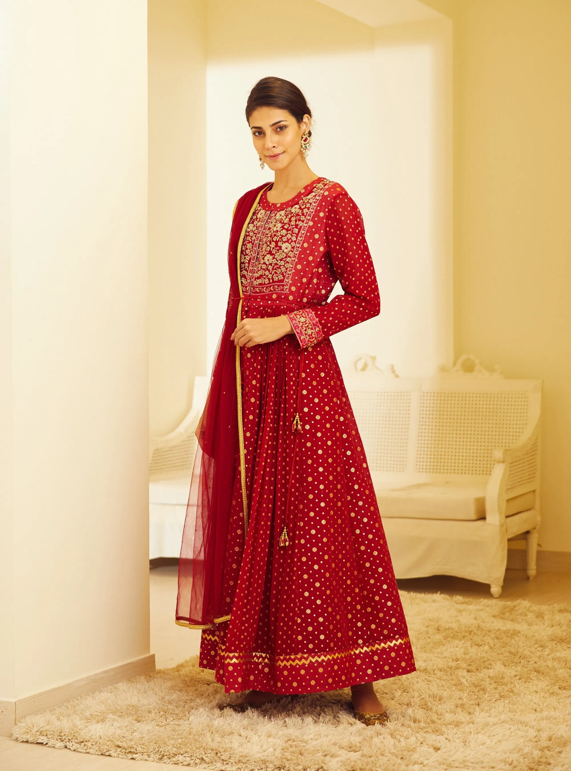 Maroon Embroidered Anarkali Set