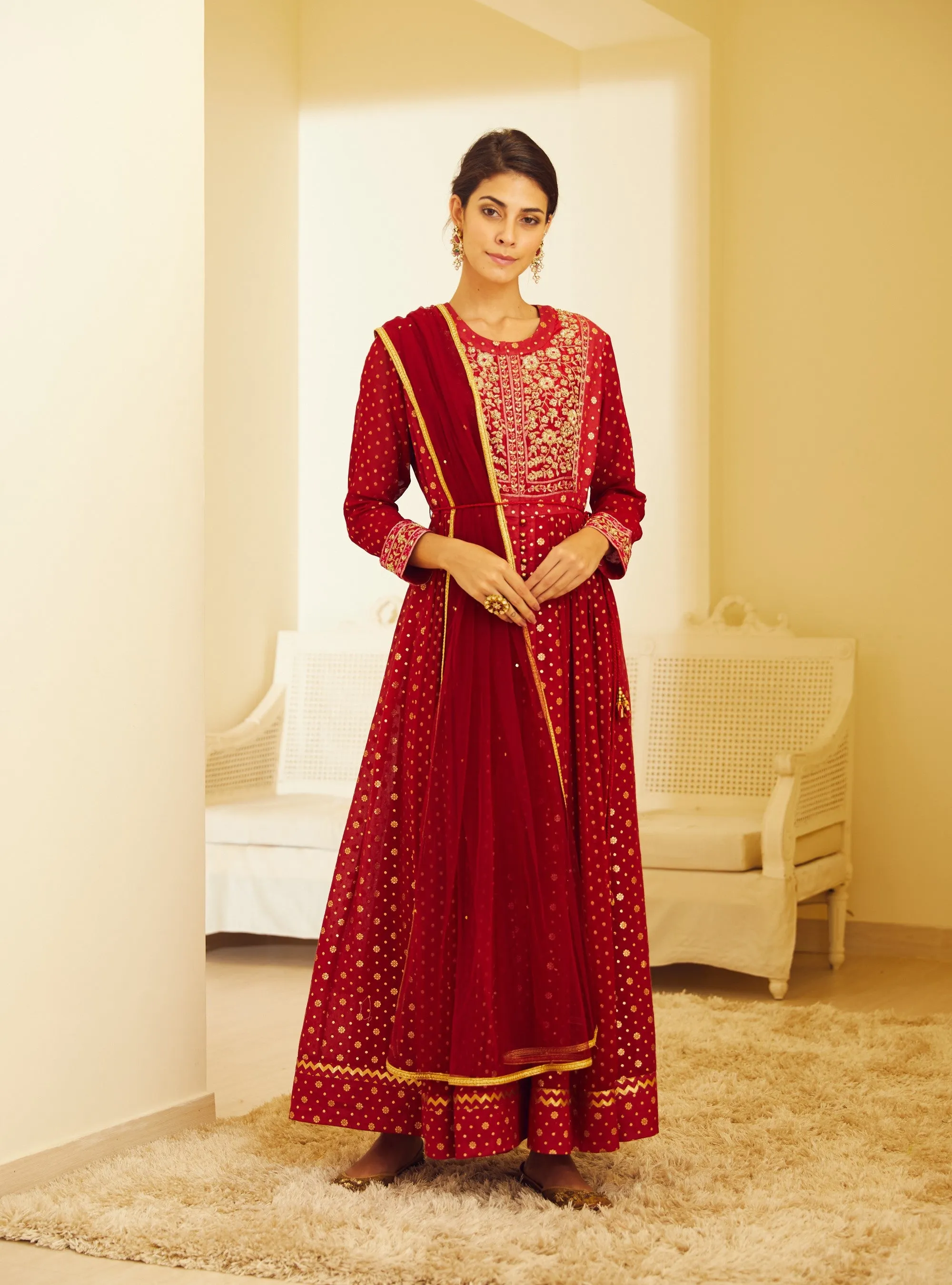 Maroon Embroidered Anarkali Set