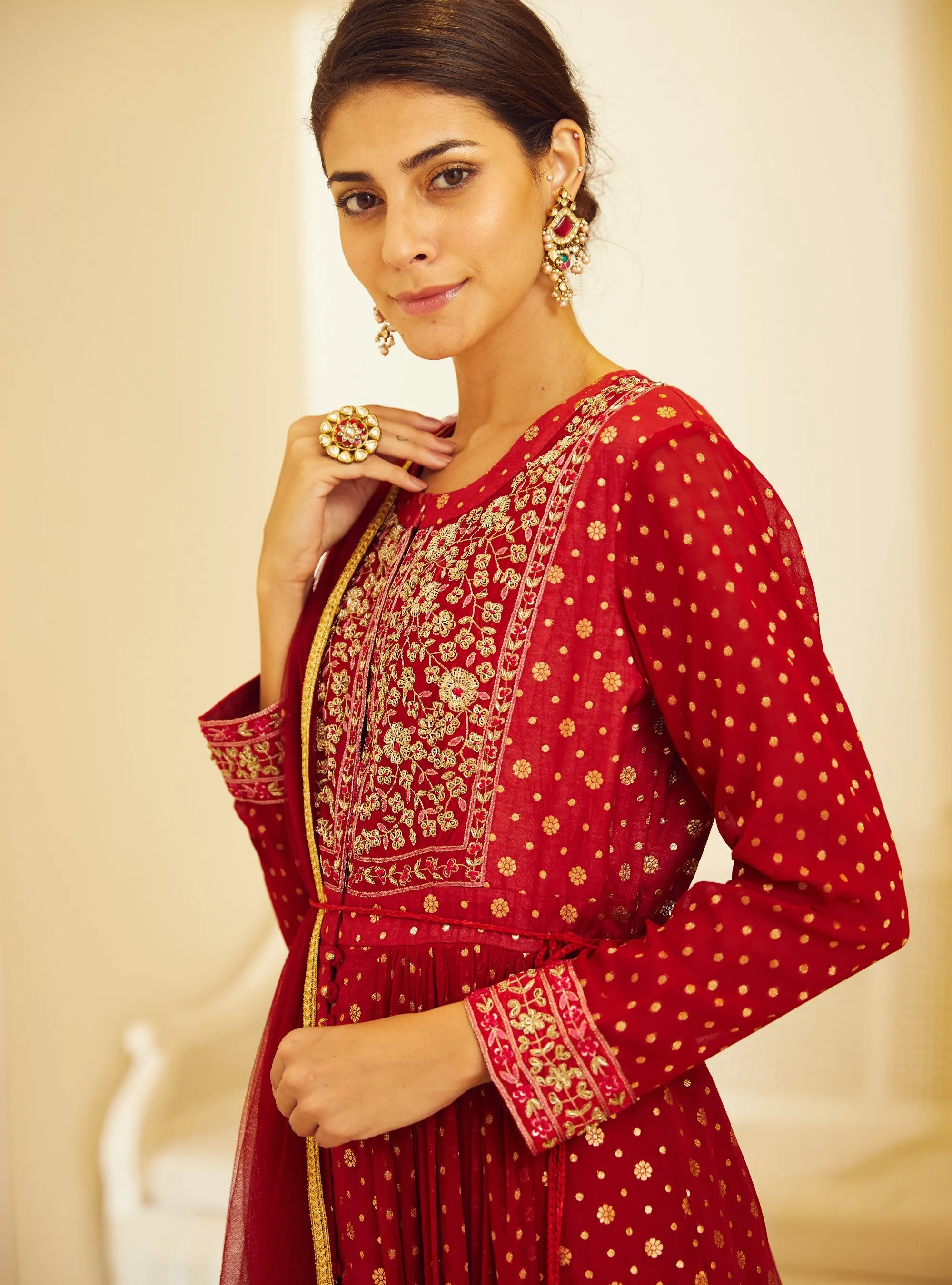 Maroon Embroidered Anarkali Set