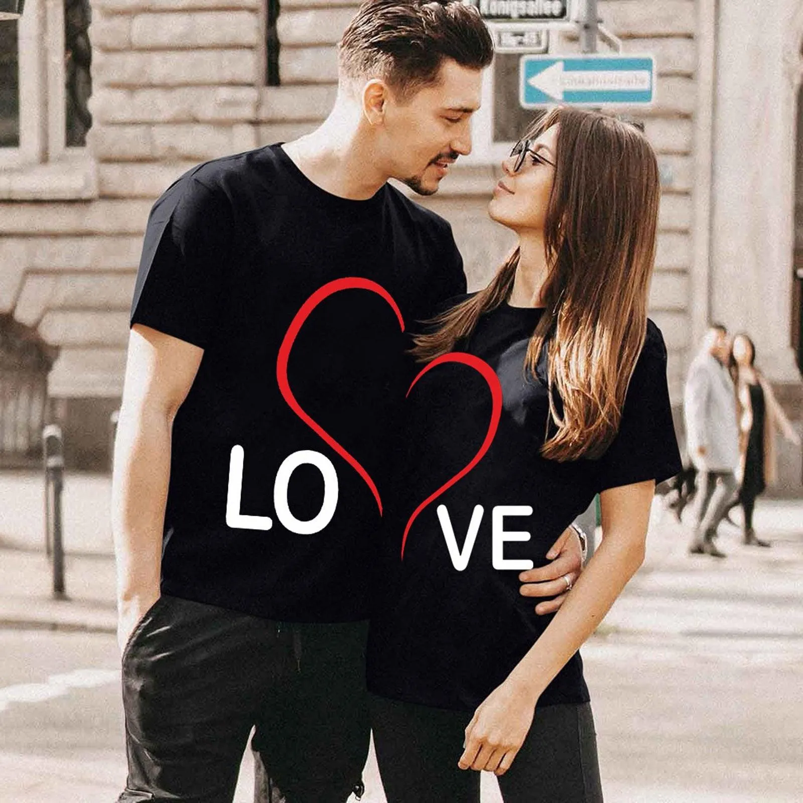 Matching Love Heart Printing Couple T-Shirts