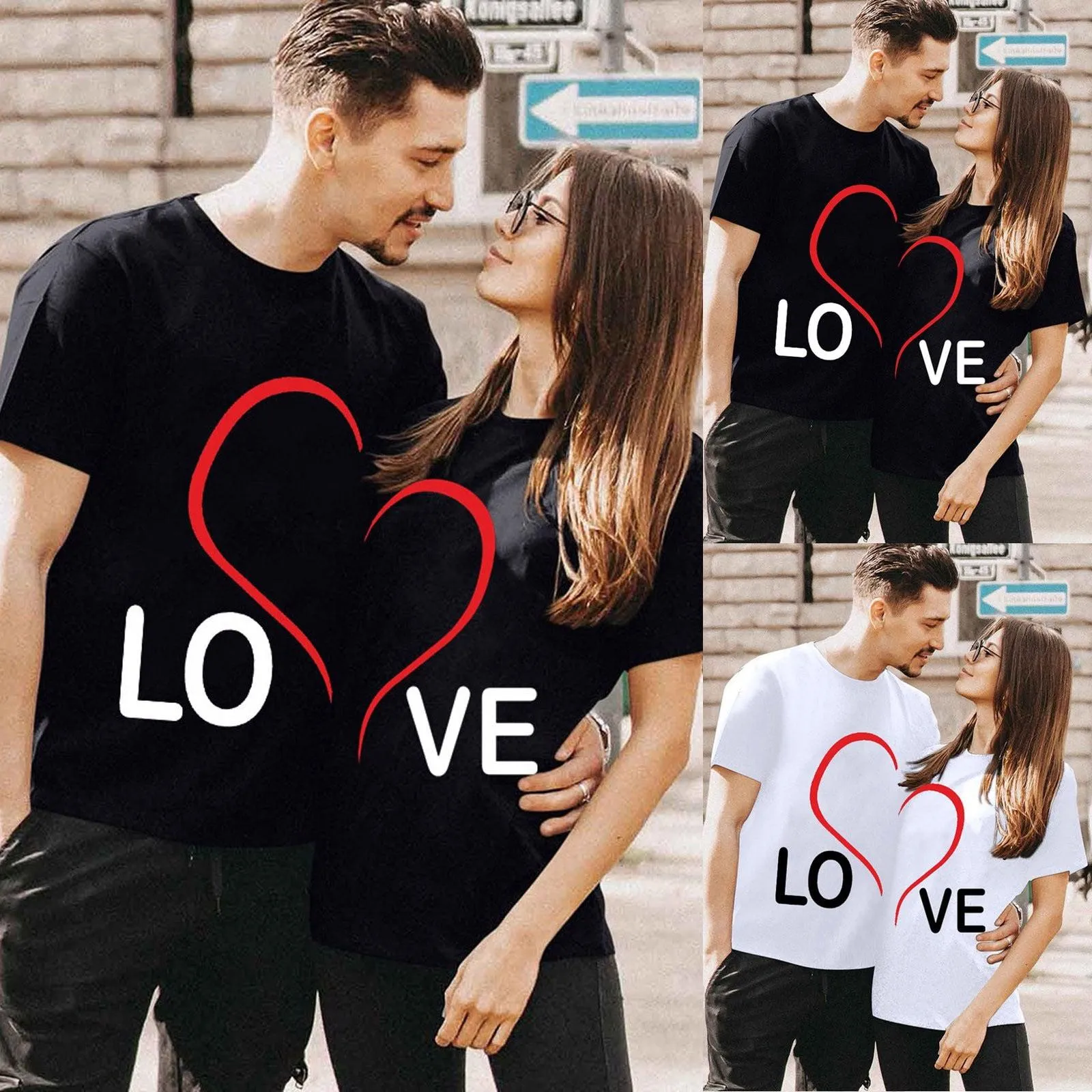 Matching Love Heart Printing Couple T-Shirts