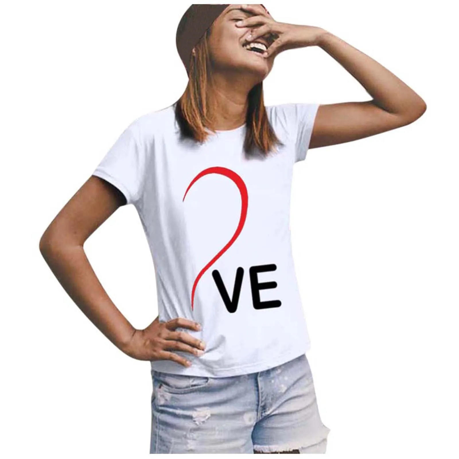 Matching Love Heart Printing Couple T-Shirts