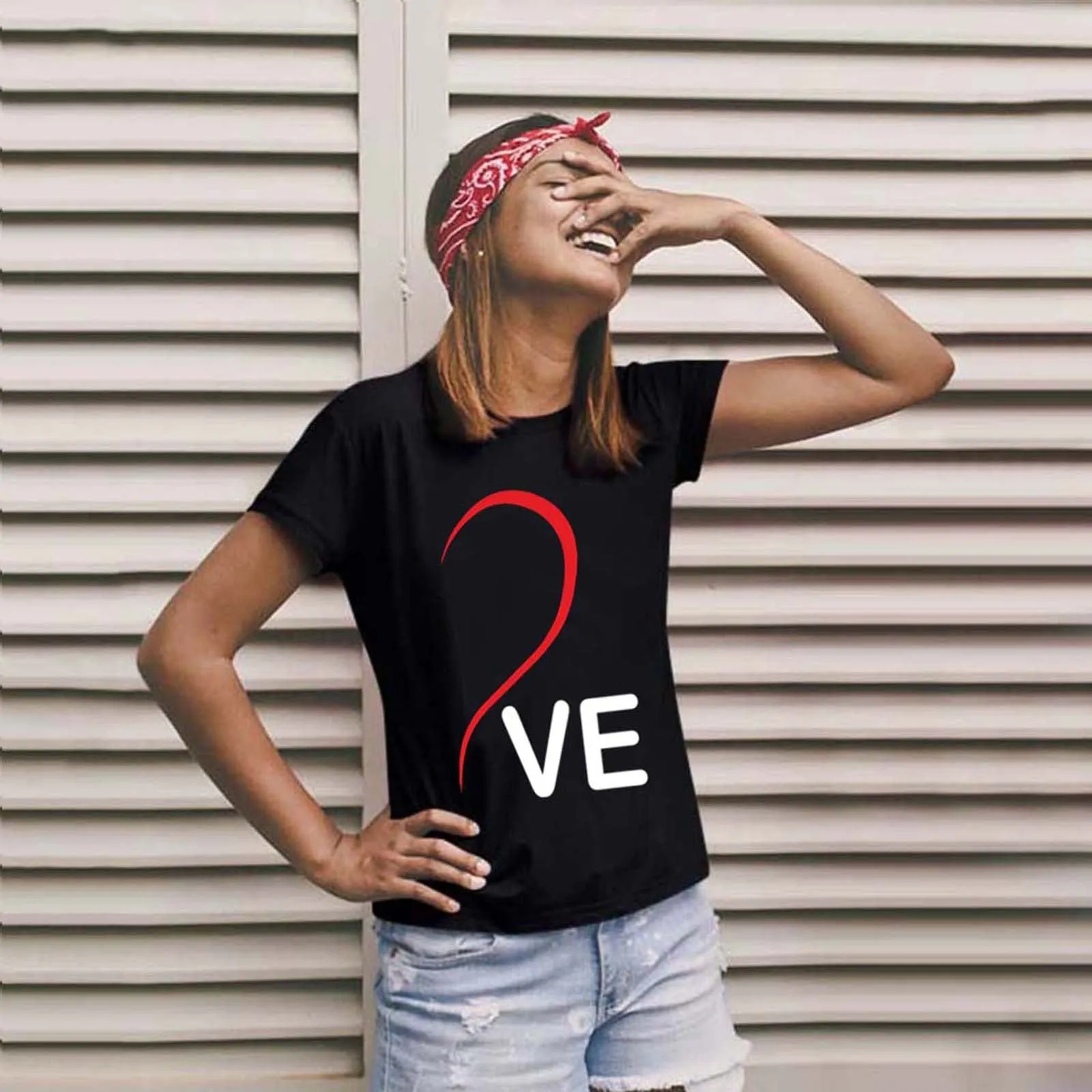 Matching Love Heart Printing Couple T-Shirts