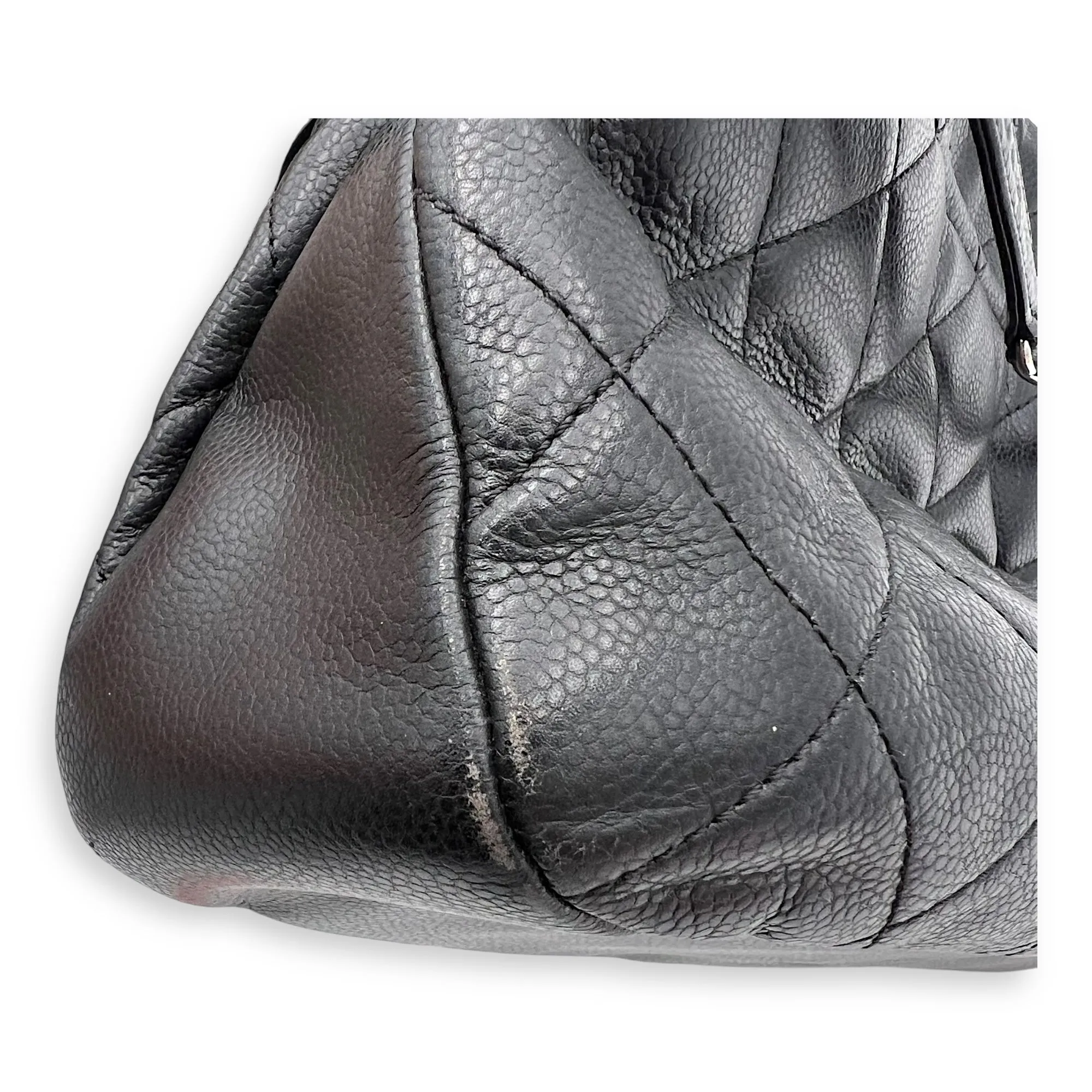 Matelasse Chain Black Tote Bag in Caviar Leather, Silver hardware