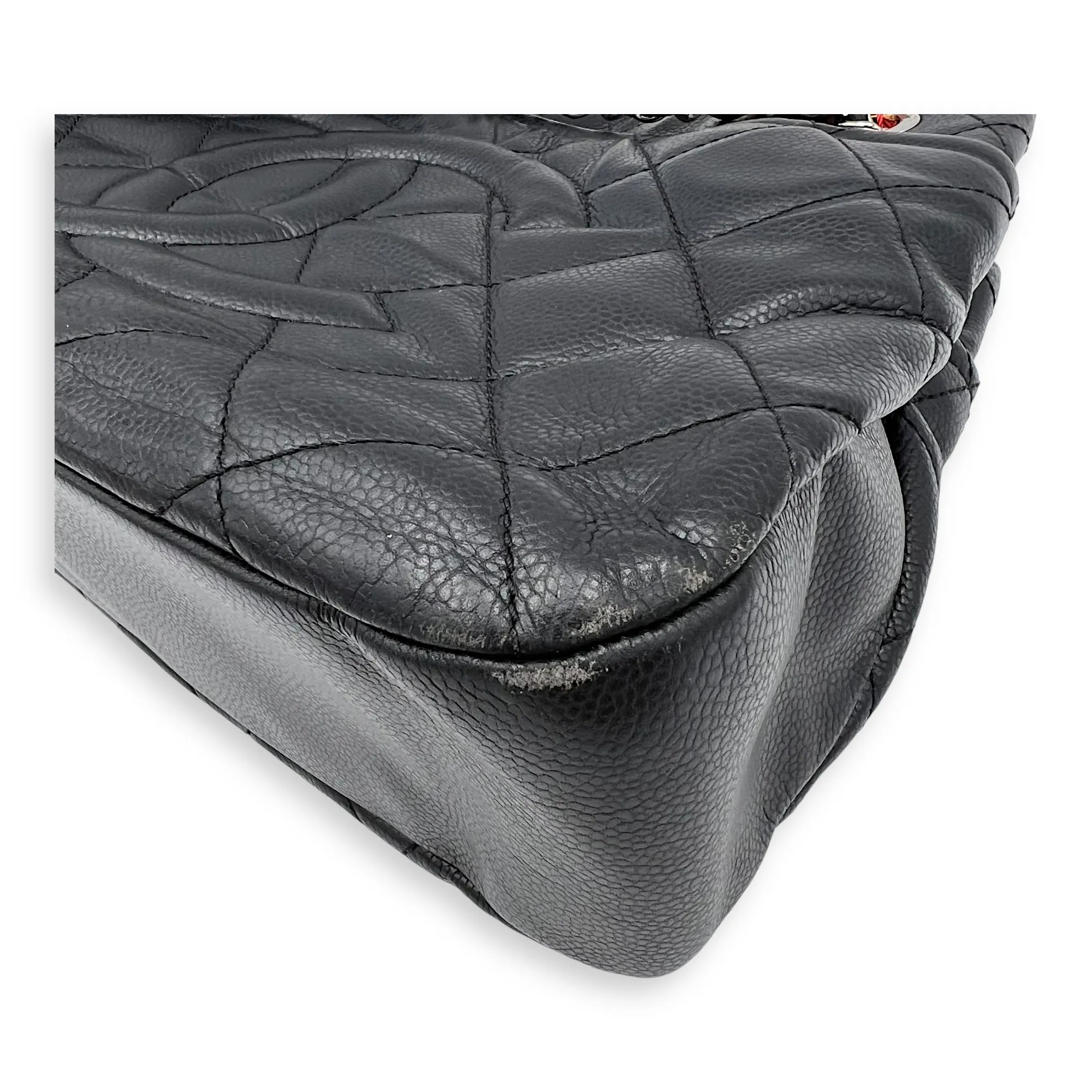 Matelasse Chain Black Tote Bag in Caviar Leather, Silver hardware