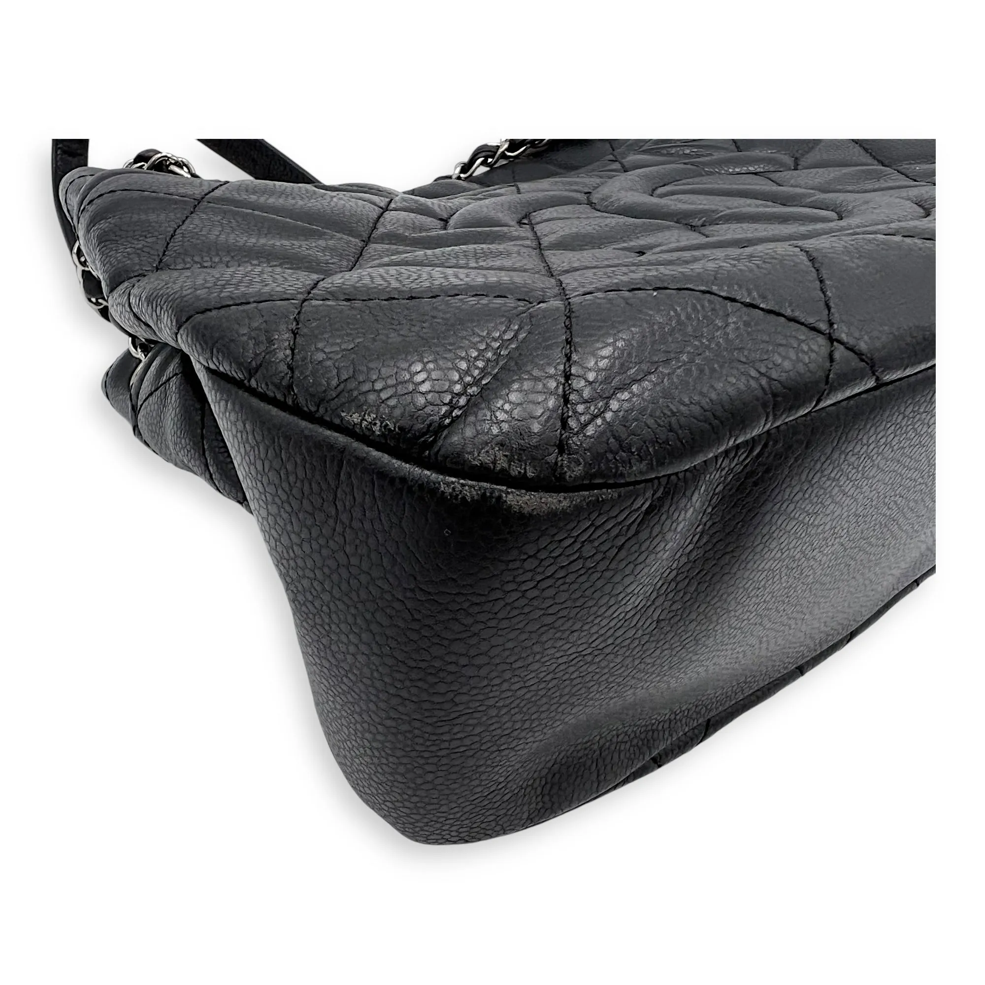 Matelasse Chain Black Tote Bag in Caviar Leather, Silver hardware