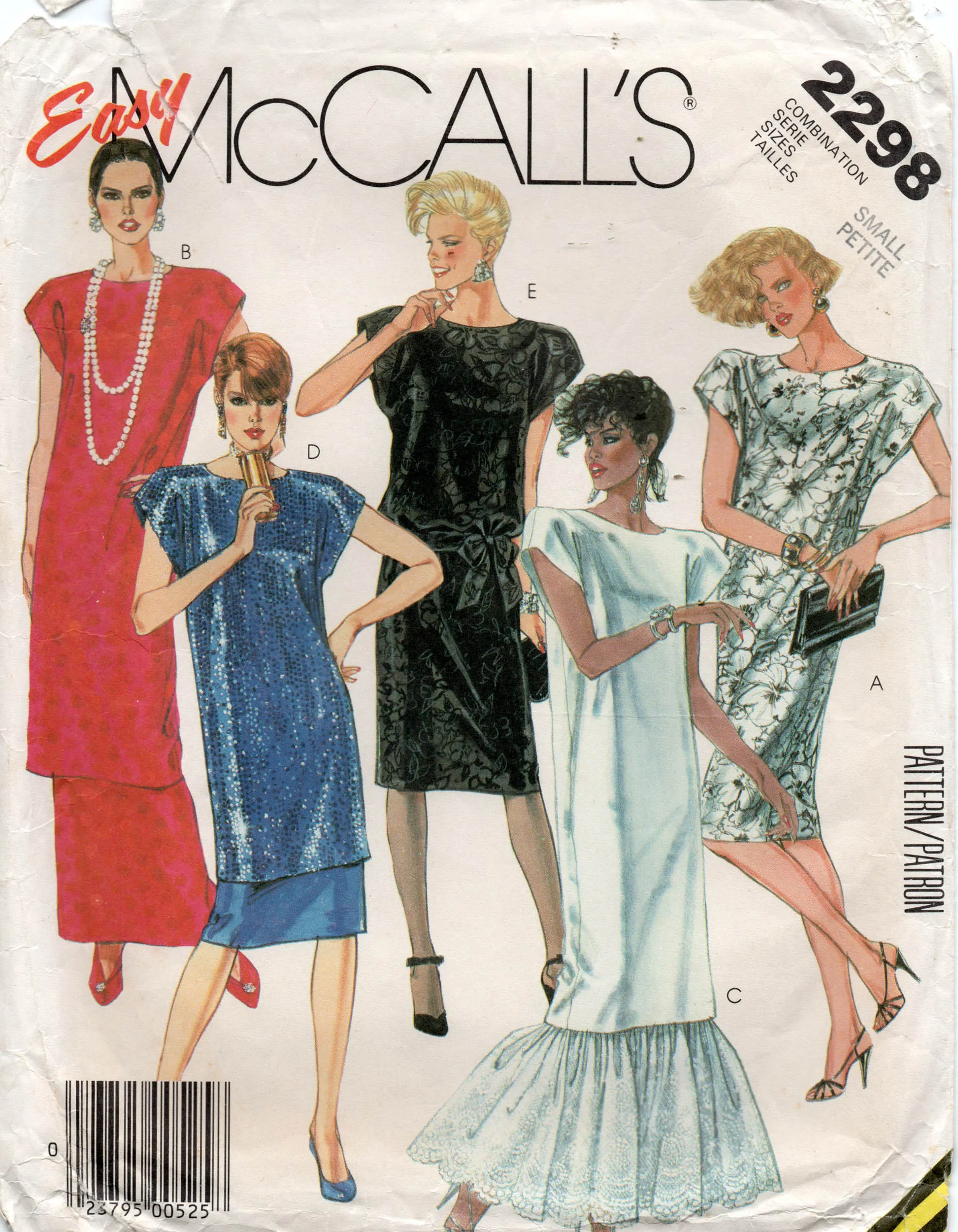 McCall's 2298 Womens Drop Waisted Dress Tunics & Skirts 1980s Vintage Sewing Pattern Size 10 & 12