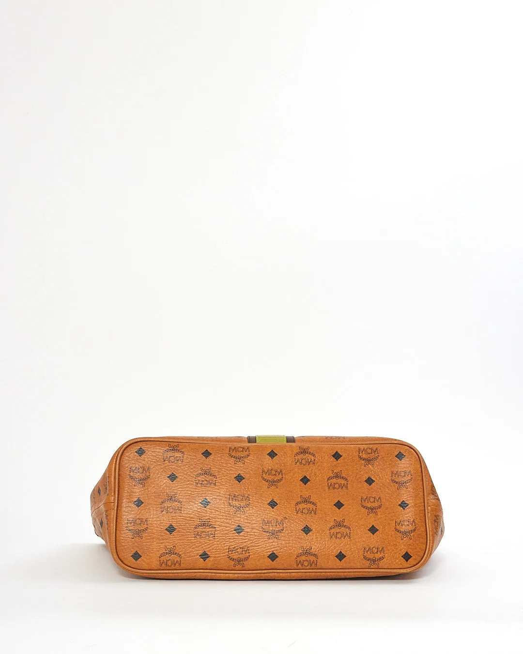 MCM Cognac Visetos Monogram Green Stripe Liz Shopper Tote