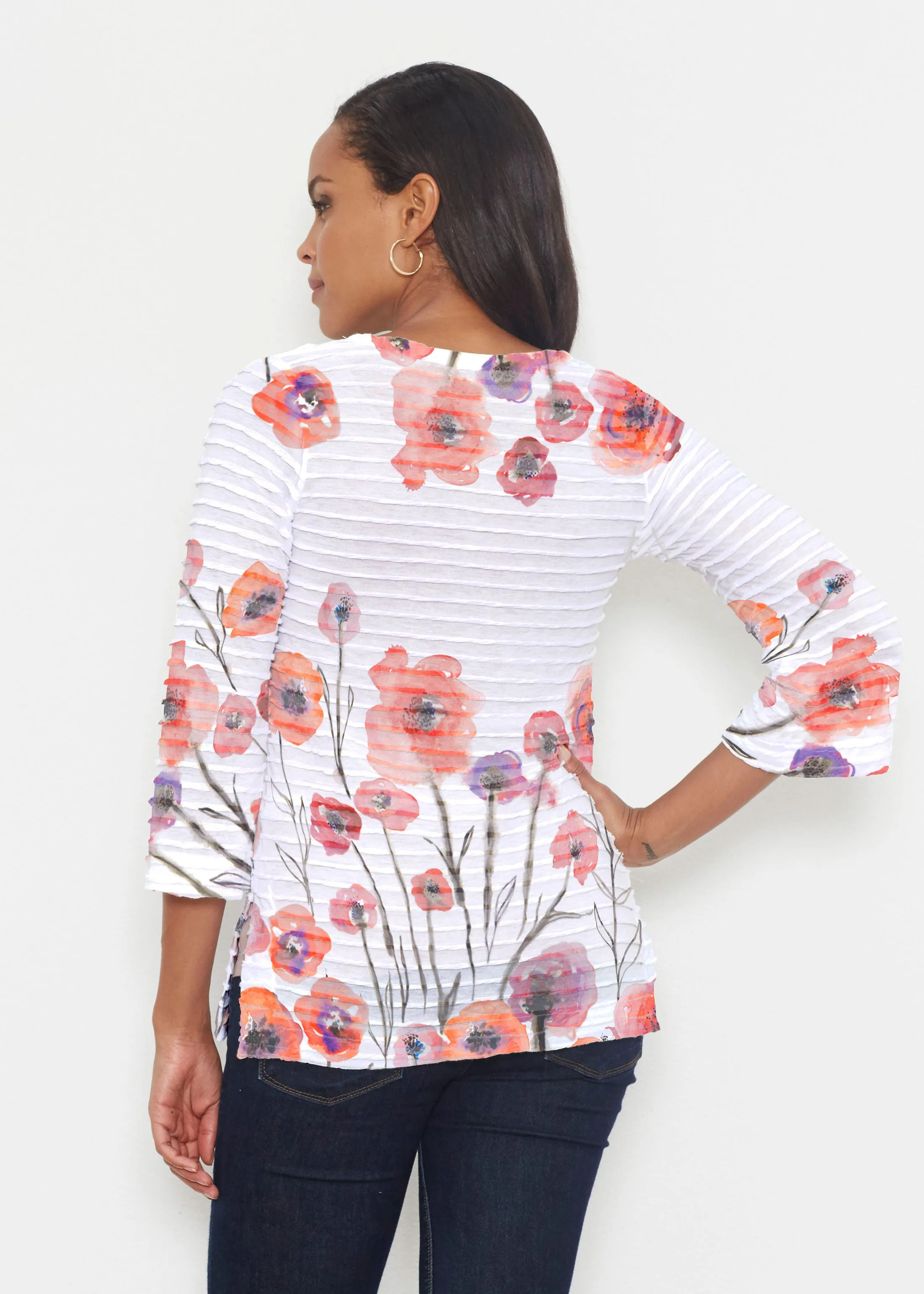 Meadow (7848) ~ Banded 3/4 Bell-Sleeve V-Neck Tunic