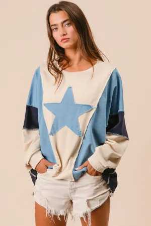 Megan Washed Knit and Denim Mixed Top