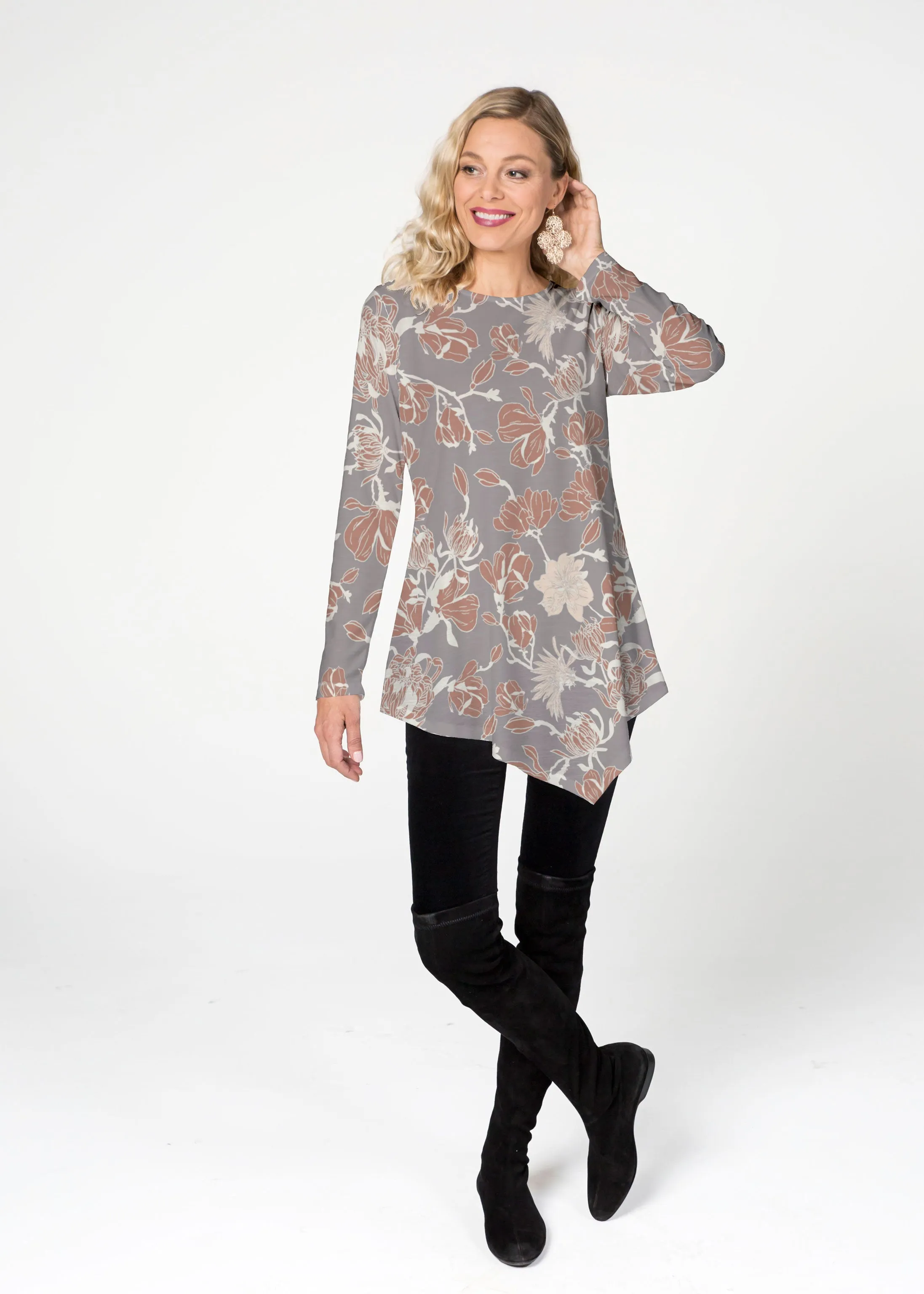 Melina Blooms Multi  (7751) ~ Asymmetrical French Terry Tunic