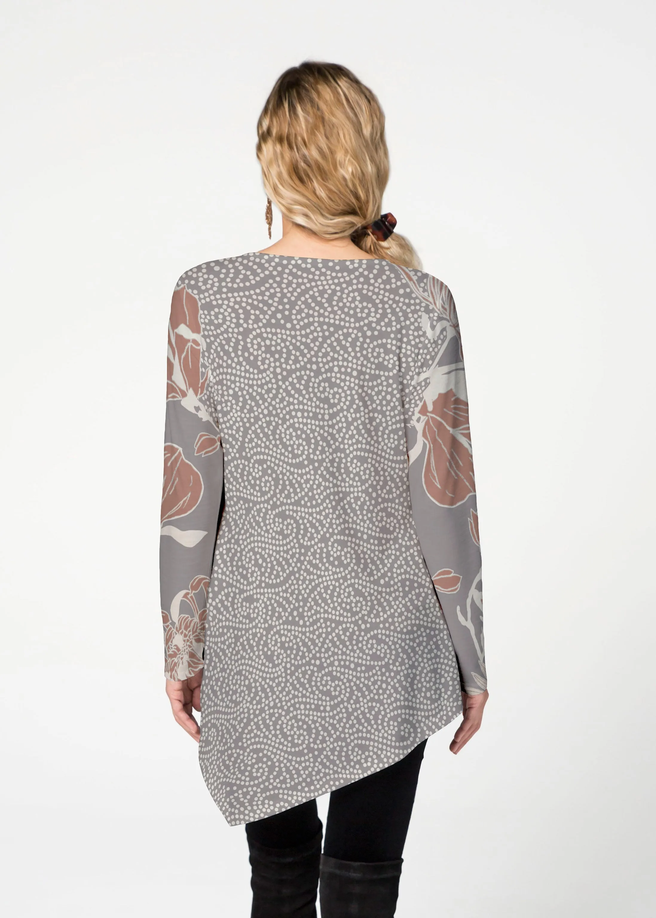 Melina Blooms Multi  (7751) ~ Asymmetrical French Terry Tunic