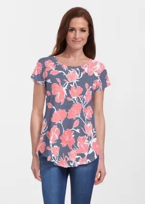 Melina Blooms Navy (7721) ~ Signature Short Sleeve Scoop Neck Flowy Tunic