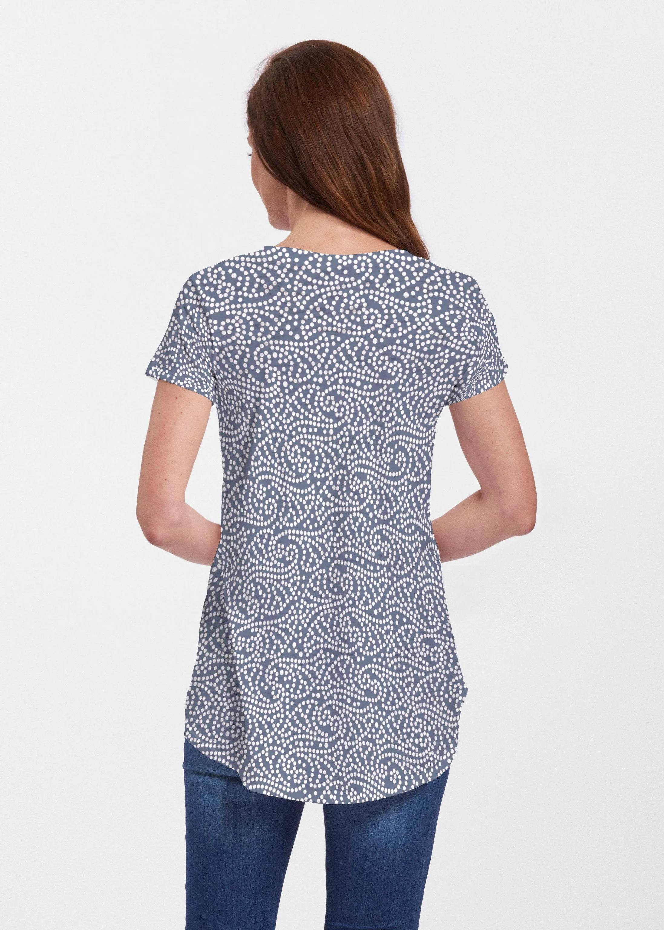 Melina Blooms Navy (7721) ~ Signature Short Sleeve Scoop Neck Flowy Tunic