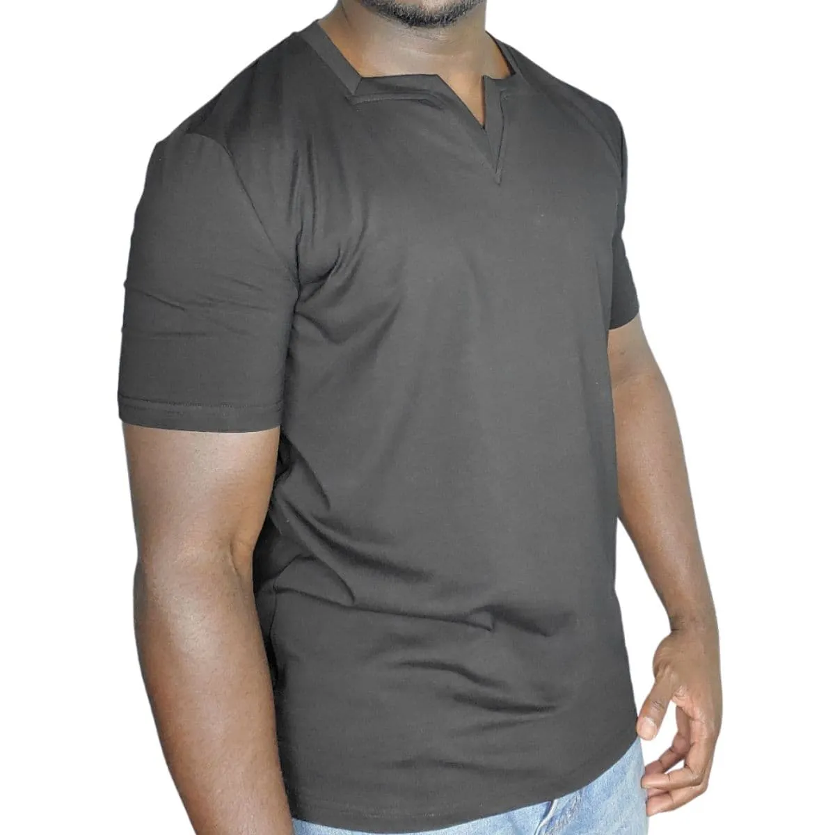 Men Black Short Sleeves Blue Cavalz  Square V-neck t-shirt