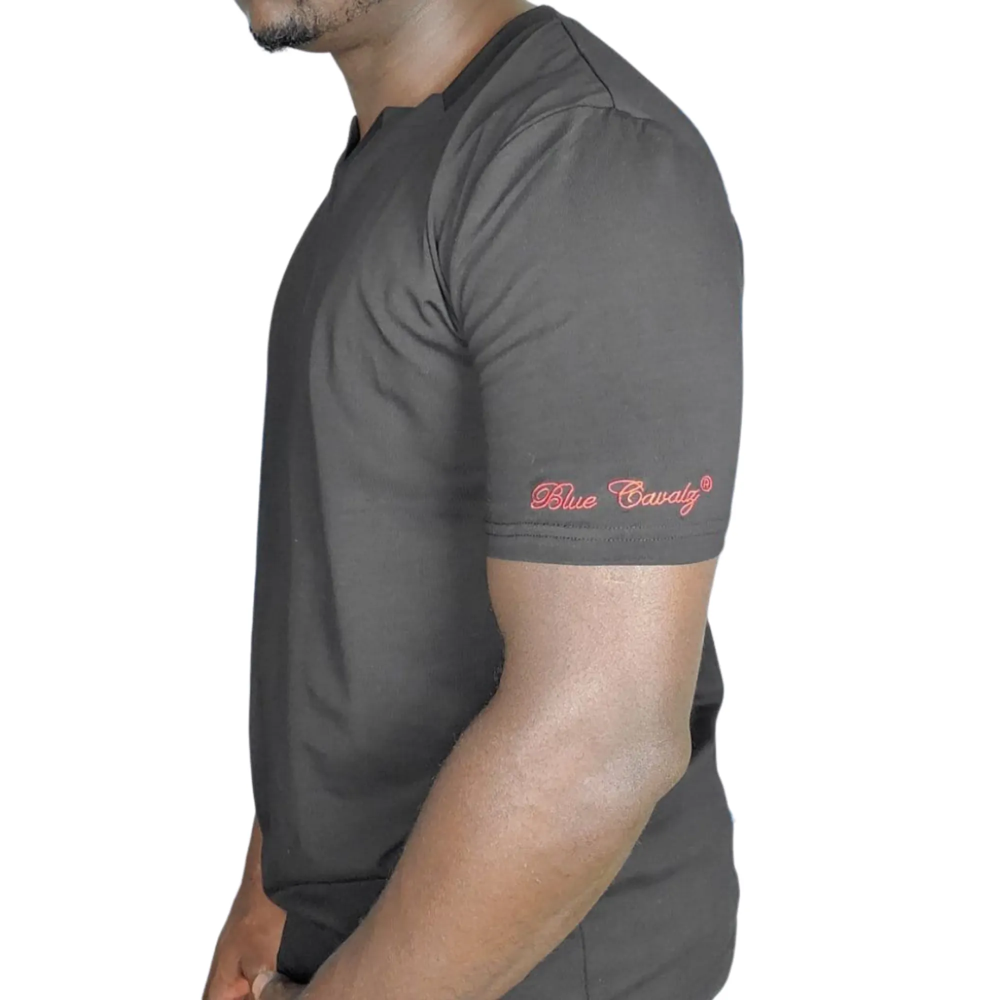 Men Black Short Sleeves Blue Cavalz  Square V-neck t-shirt