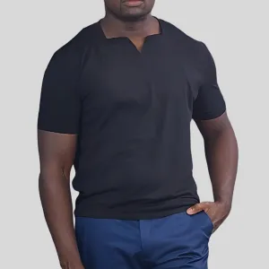 Men Black Short Sleeves Blue Cavalz  Square V-neck t-shirt