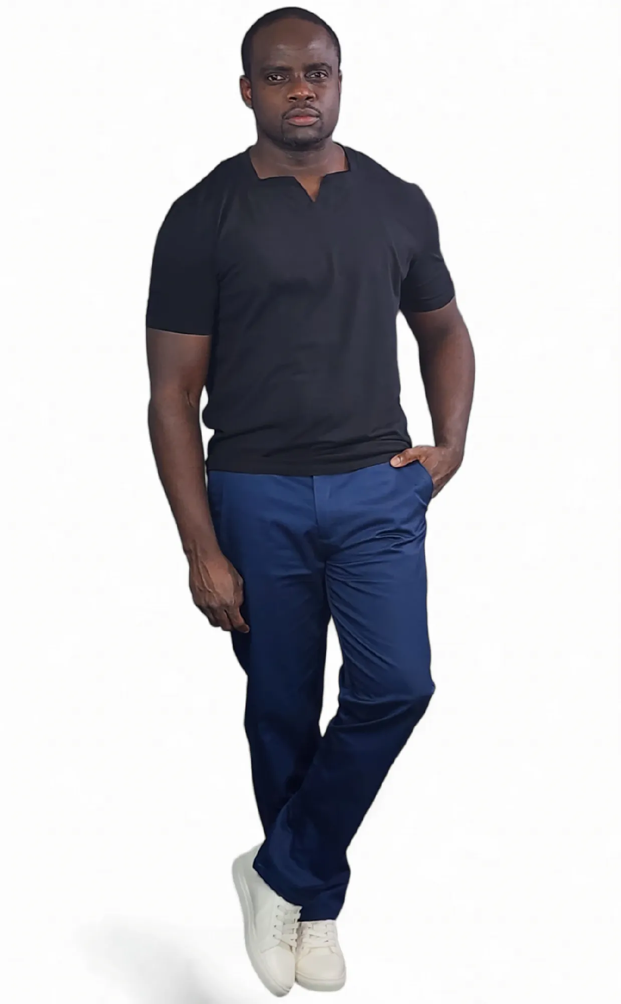 Men Black Short Sleeves Blue Cavalz  Square V-neck t-shirt