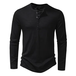 Men Crewneck Buttons Long Sleeves T-Shirt