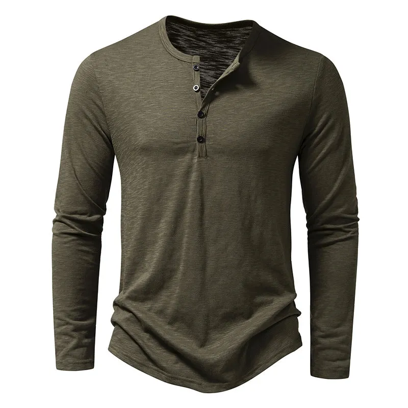 Men Crewneck Buttons Long Sleeves T-Shirt