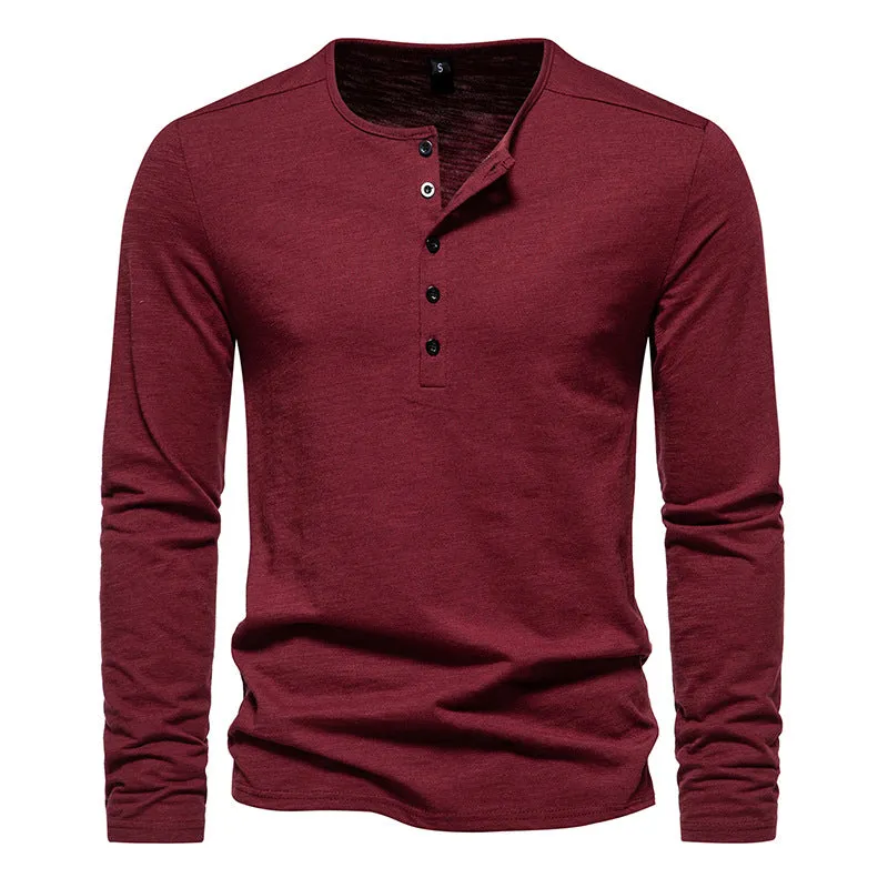 Men Crewneck Buttons Long Sleeves T-Shirt
