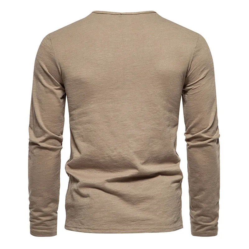 Men Crewneck Buttons Long Sleeves T-Shirt
