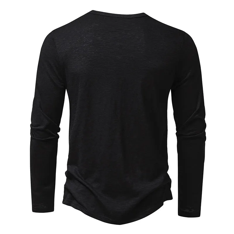 Men Crewneck Buttons Long Sleeves T-Shirt