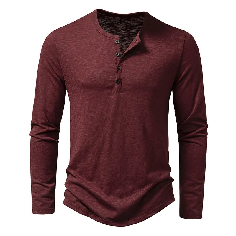 Men Crewneck Buttons Long Sleeves T-Shirt
