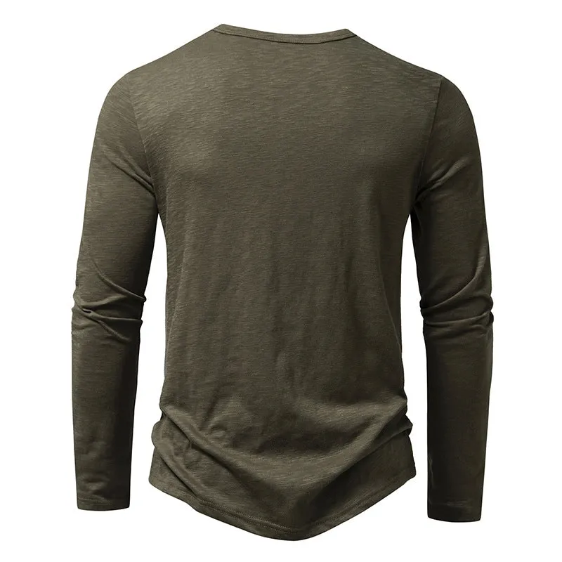 Men Crewneck Buttons Long Sleeves T-Shirt