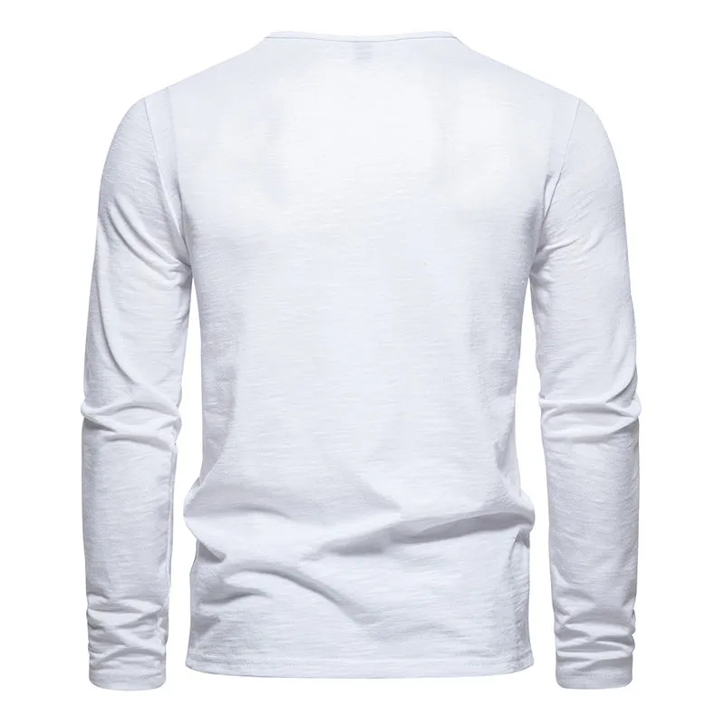 Men Crewneck Buttons Long Sleeves T-Shirt