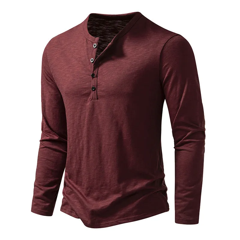 Men Crewneck Buttons Long Sleeves T-Shirt