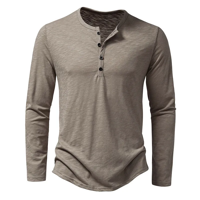 Men Crewneck Buttons Long Sleeves T-Shirt