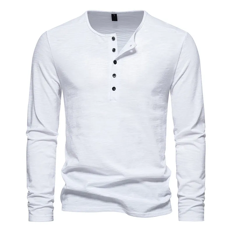 Men Crewneck Buttons Long Sleeves T-Shirt