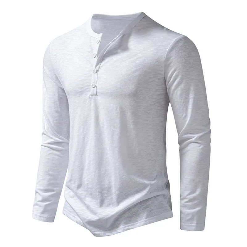 Men Crewneck Buttons Long Sleeves T-Shirt
