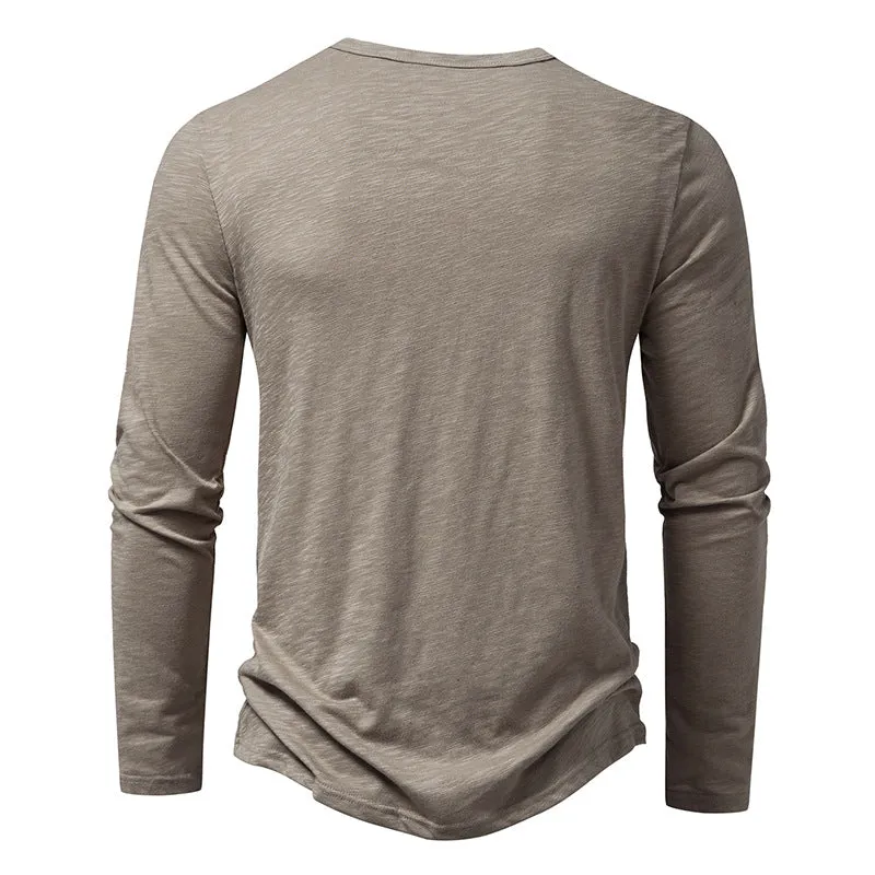 Men Crewneck Buttons Long Sleeves T-Shirt