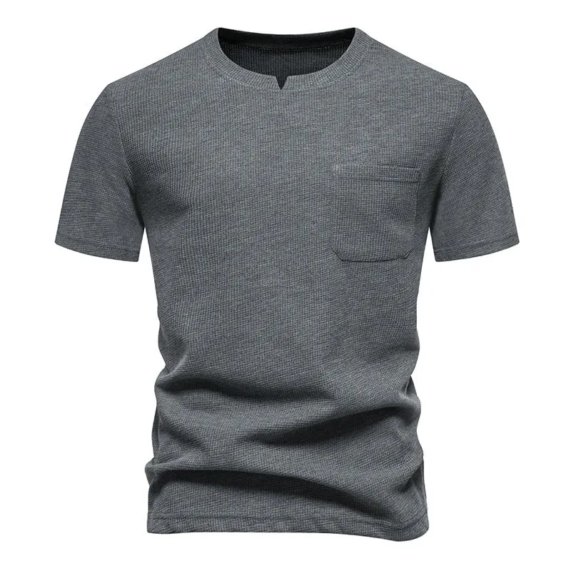 Men Crewneck V-Neck Pockets Short Sleeves T-Shirt