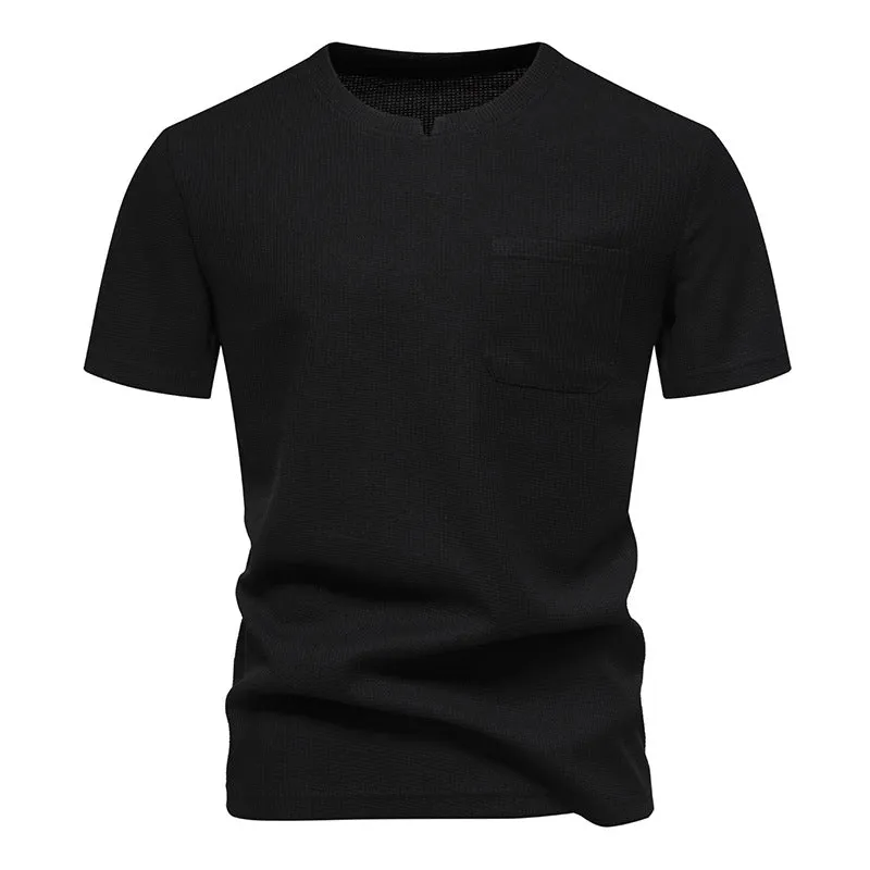 Men Crewneck V-Neck Pockets Short Sleeves T-Shirt