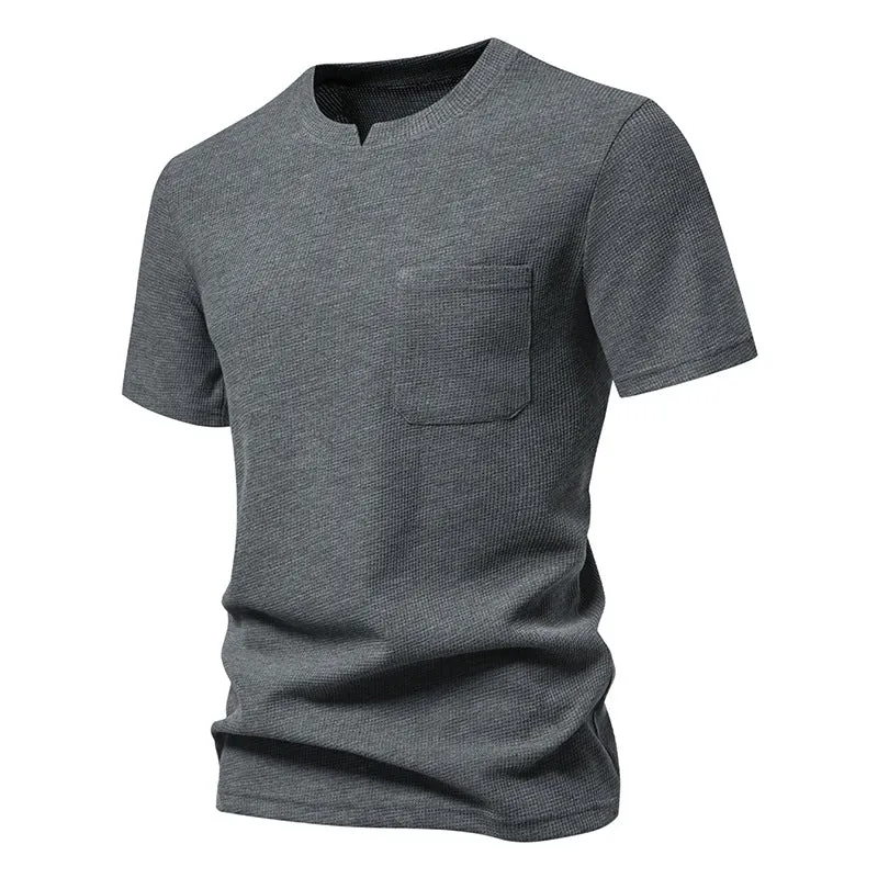 Men Crewneck V-Neck Pockets Short Sleeves T-Shirt