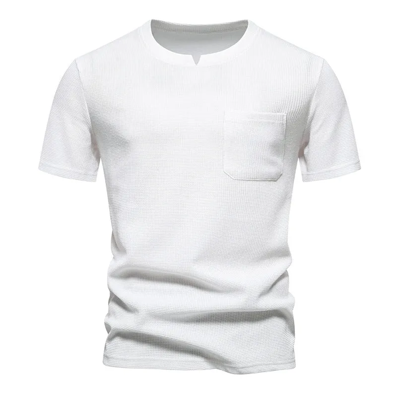 Men Crewneck V-Neck Pockets Short Sleeves T-Shirt