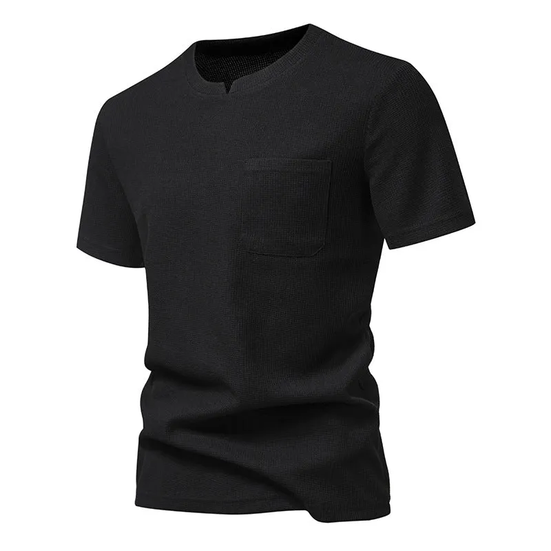Men Crewneck V-Neck Pockets Short Sleeves T-Shirt