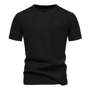 Men Crewneck V-Neck Pockets Short Sleeves T-Shirt