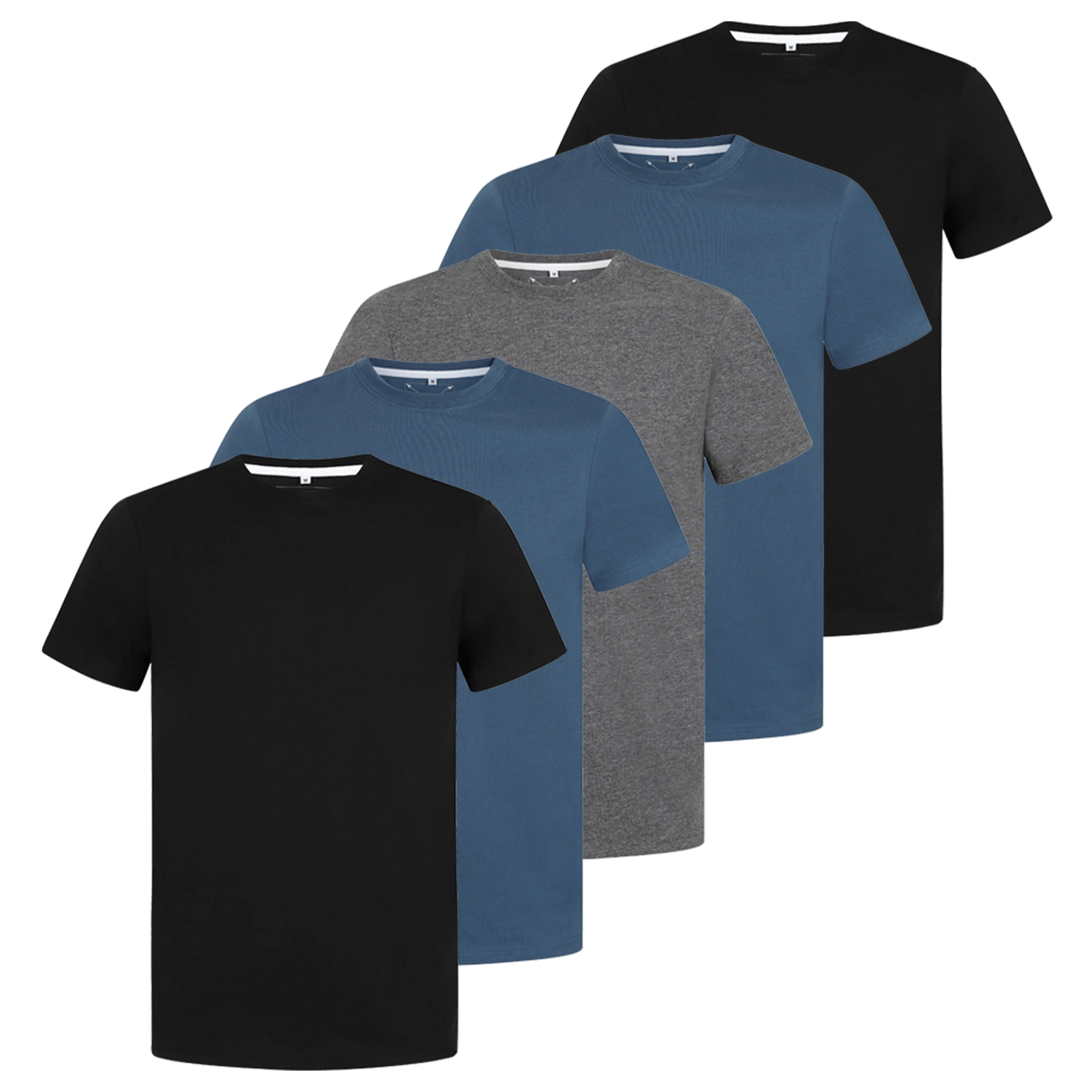 Men's 5 Pack Crew Neck Plain T-Shirt - Black