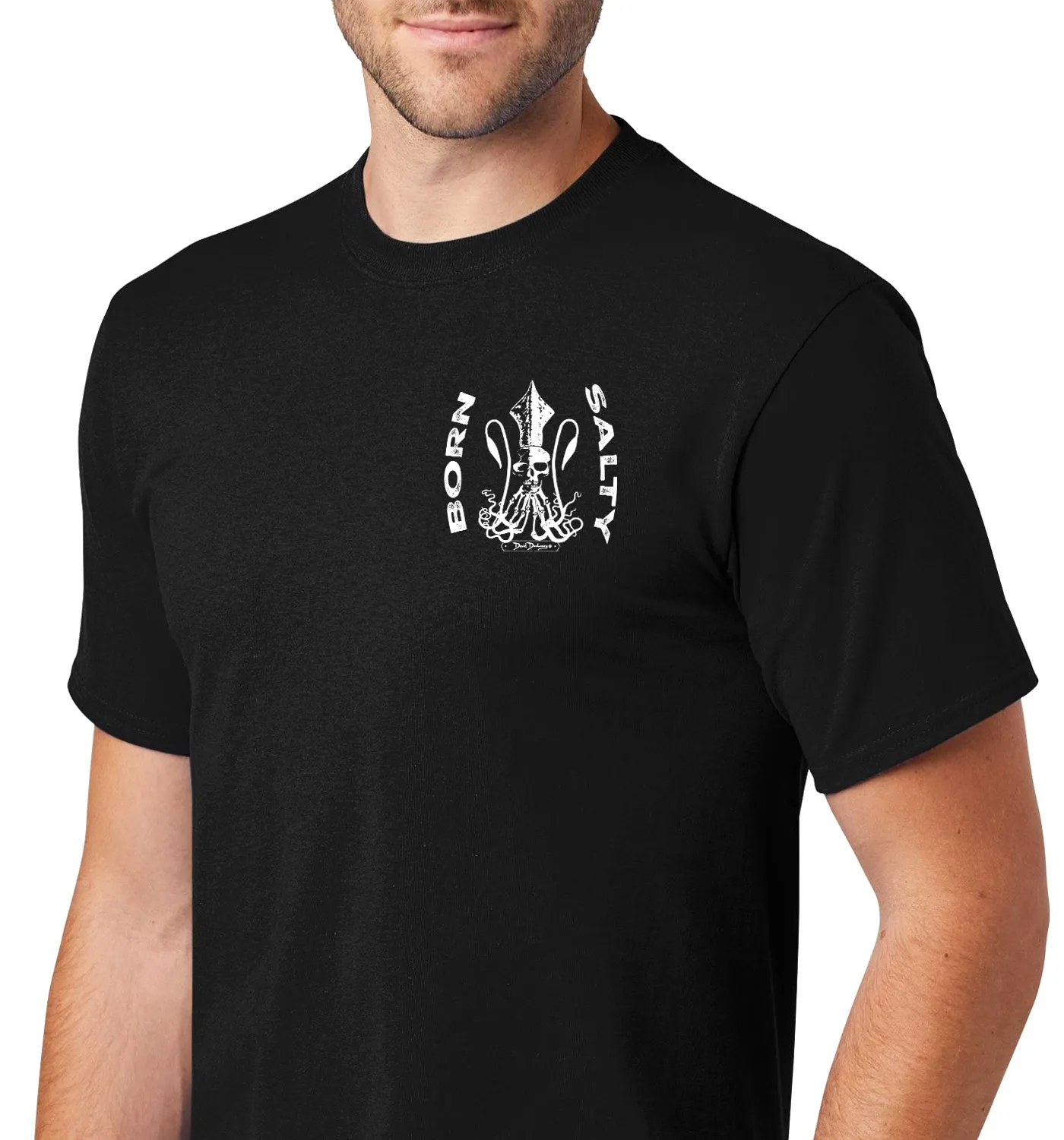 Men's Born Salty Skull Kraken Short Sleeve Black Cotton T-Shirt